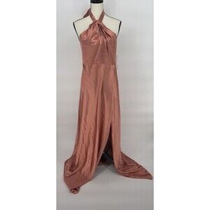 NWT  Birdy grey monica halter maxi dress shiny satin terracotta Womens Size XXL‎